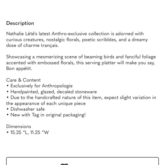 Anthropologie Nathalie Lete Marais Stoneware Platter NWT - Picture 3 of 3